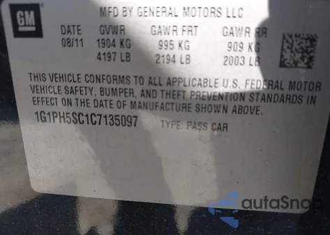 2012 Chevrolet Cruze Ltz from USA, damaged, VIN 1G1PH5SC1C7135097